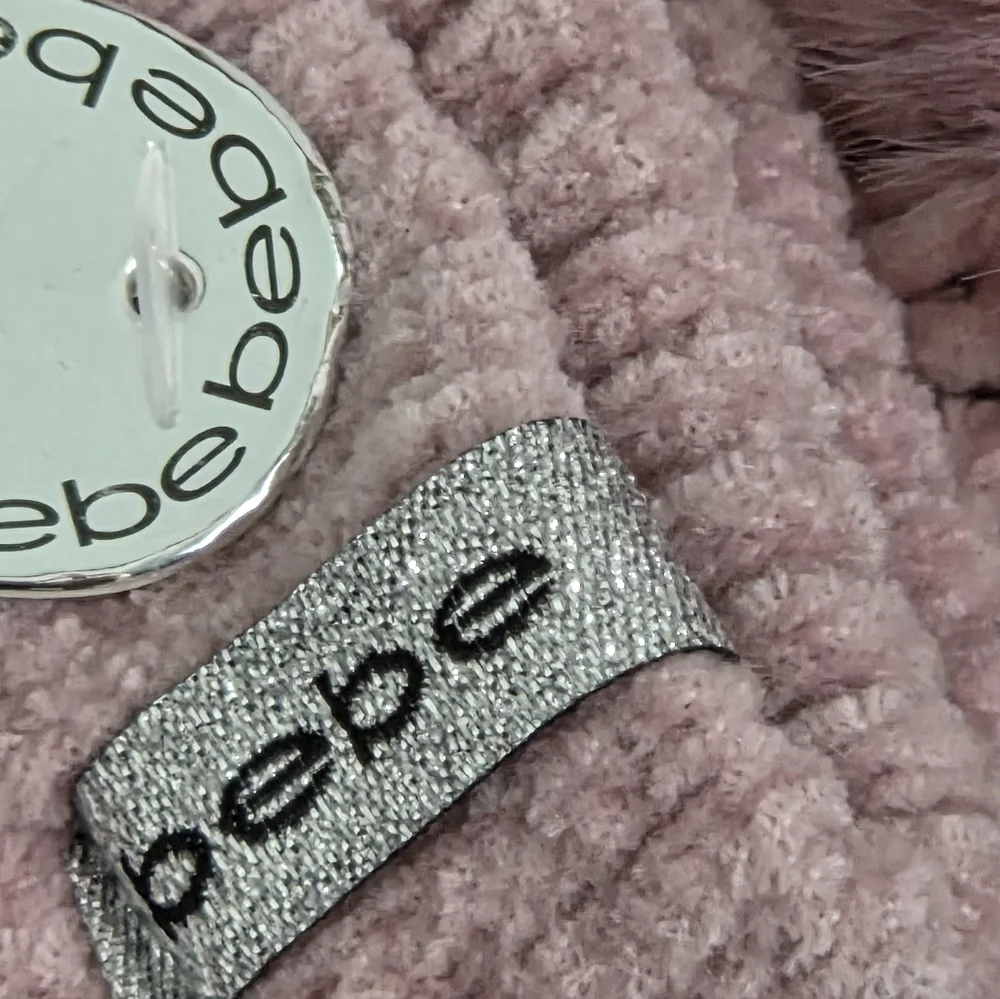 NWT Bebe 2 Pc Lined Pink Pom Pom Beanie and Glove Gift Set
